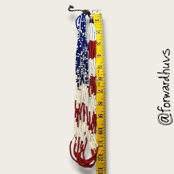 7-Strand Patriotic Seed Bead Necklace – Red, White & Blue - Picture 5 of 7